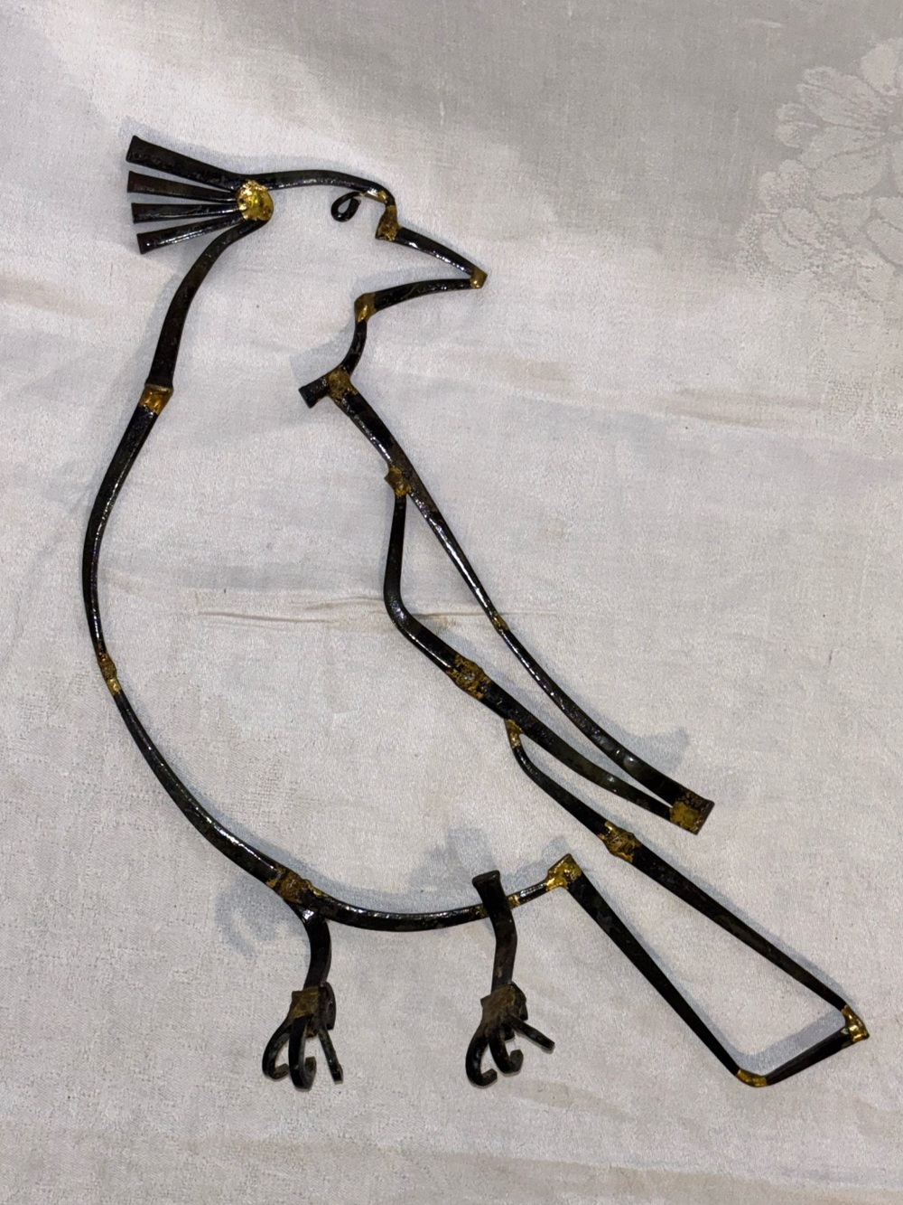 Vintage MCM Brutalist Welded Nail Art Bird Wall Sculpture Metal Crested Jay